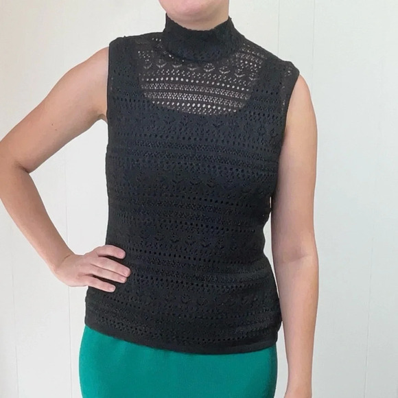 Griffith Gray For ST. JOHN Black Sparkle Mock Neck Knit Top Sleeveless Size P - Picture 3 of 11